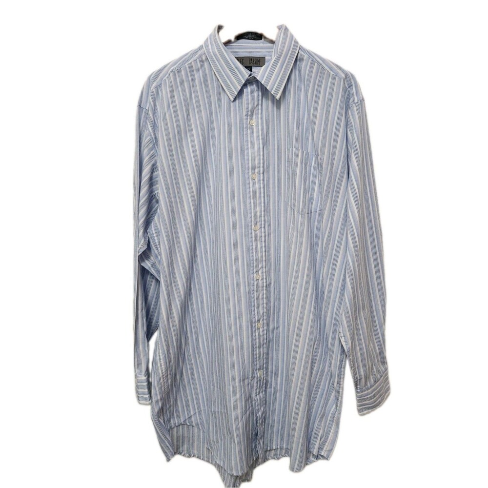 Oleg Cassini Mens Blue White Striped Long Sleeve Button Up Dress Shirt 17 ¹/² 36